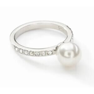 Touchstone by Swarovski Luster Crystal Pearl Silver Tone Ring Sz 9
